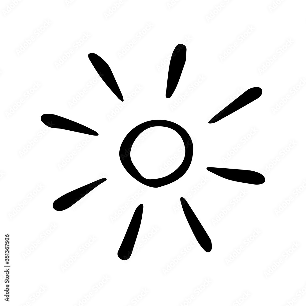 Vector freehand illustration of sun. Hand drawn, doodle simple element isolated on white background Vector freehand illustration of sun. Hand drawn, doodle simple element isolated on white background