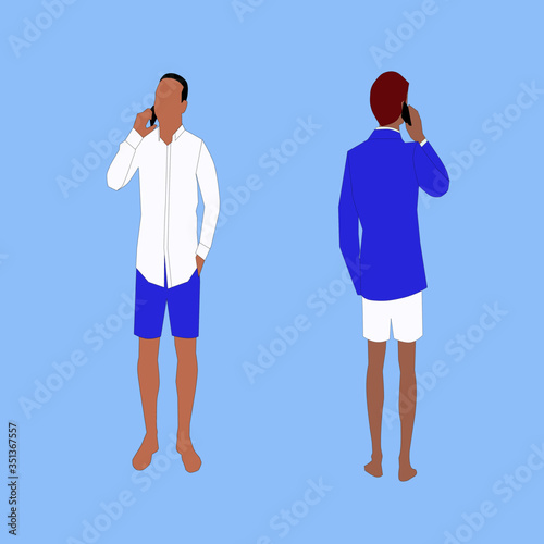 man on the phone in short boxer