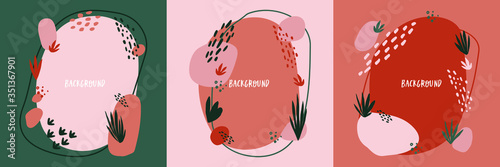 Vector set of abstract creative backgrounds with Botanical and decorative elements in a minimal trendy style with space for copying text. Design templates for stories in social networks and bloggers.