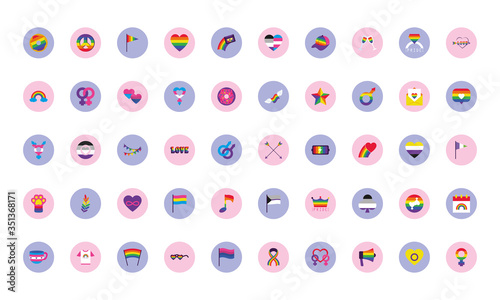 lgbt and pride icon set, block style
