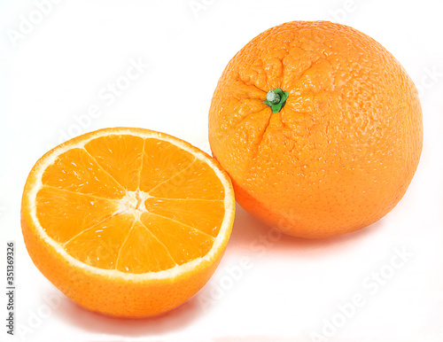 orange and orange slice isolated on white background
