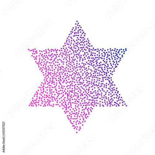 Colored logo star of David in the form of dots and blue-red gradient. Neon graphic  light effect