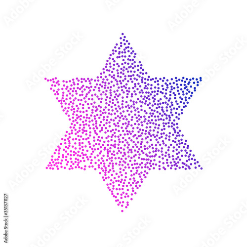 Colored logo star of David in the form of dots and blue-red gradient. Neon graphic, light effect