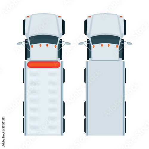 Tow truck top truck. Truck top view flat style vector illustrations set.