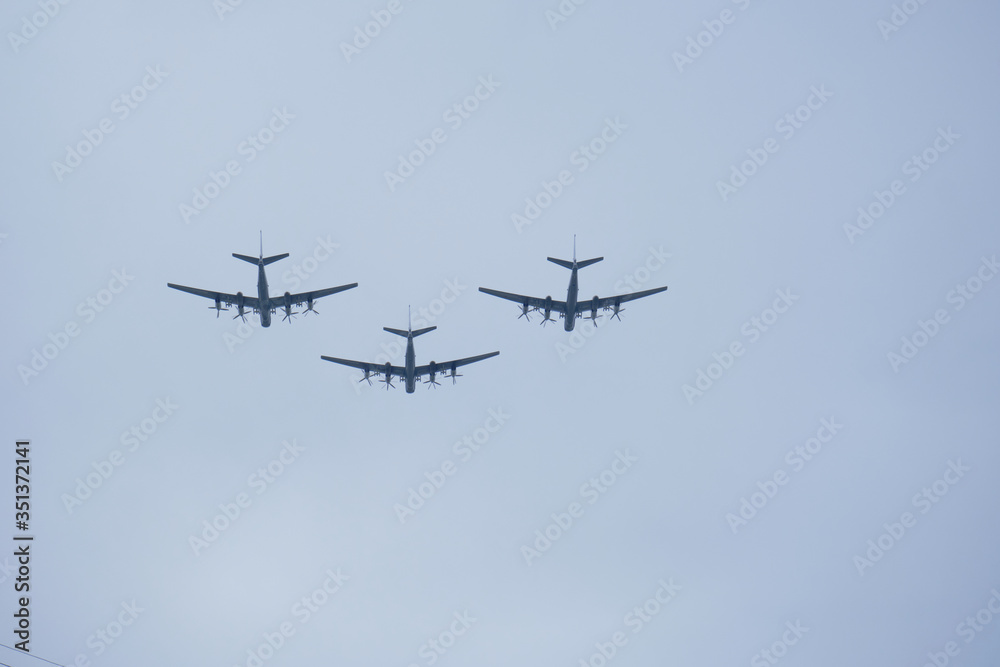 Russian military aircraft flies over the city Russian military aircraft flies over the city