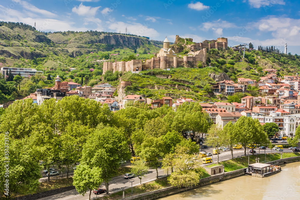View of historical center of Tbilisi and Narikala fortress