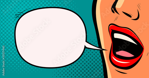 Beautiful girl says. Retro comic pop art vector illustration