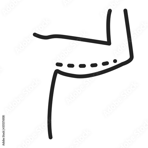 Arm lift black line icon. Plastic body surgery. Isolated vector element. Outline pictogram for web page, mobile app, promo.