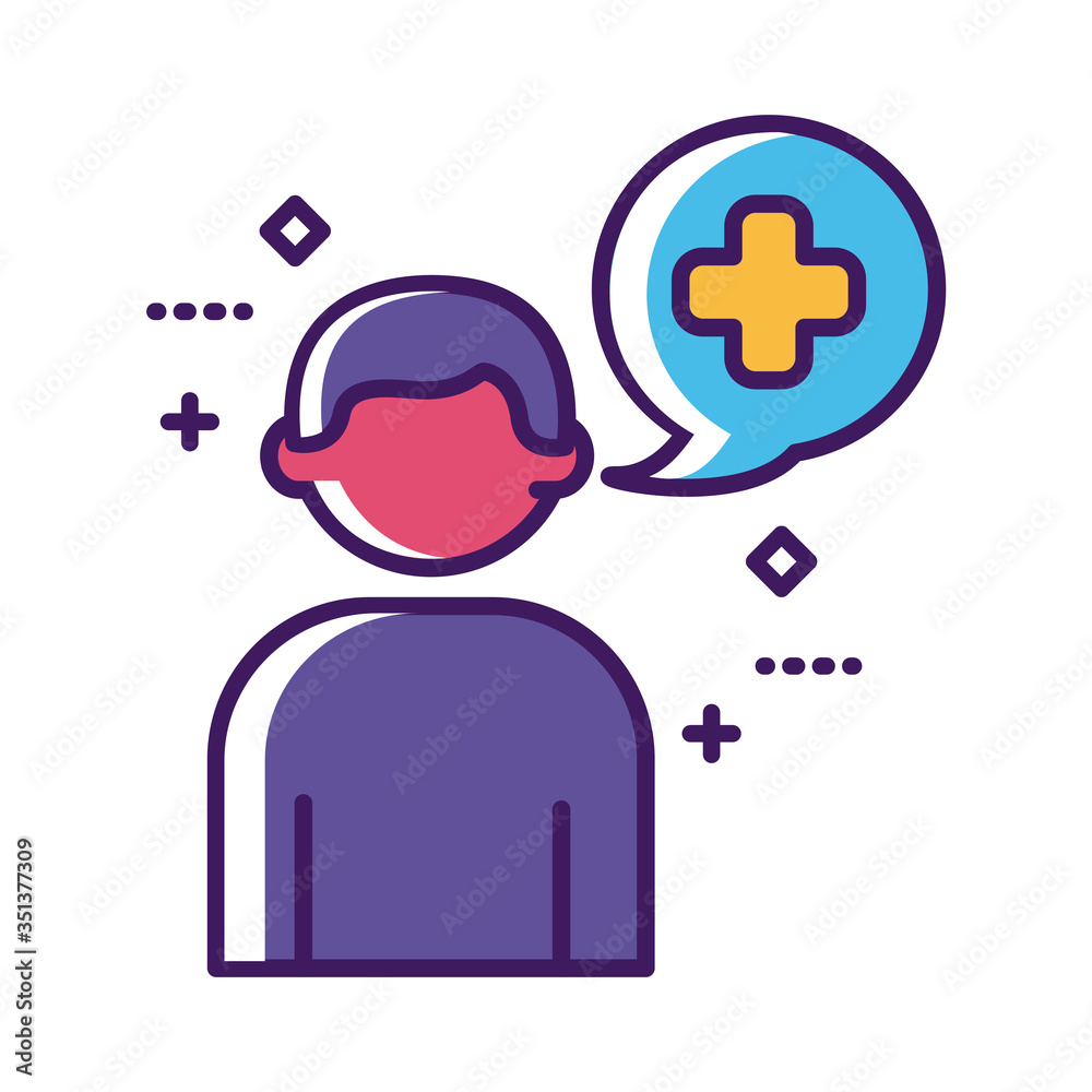 man talking with medical cross symbol line and fill style man talking with medical cross symbol line and fill style