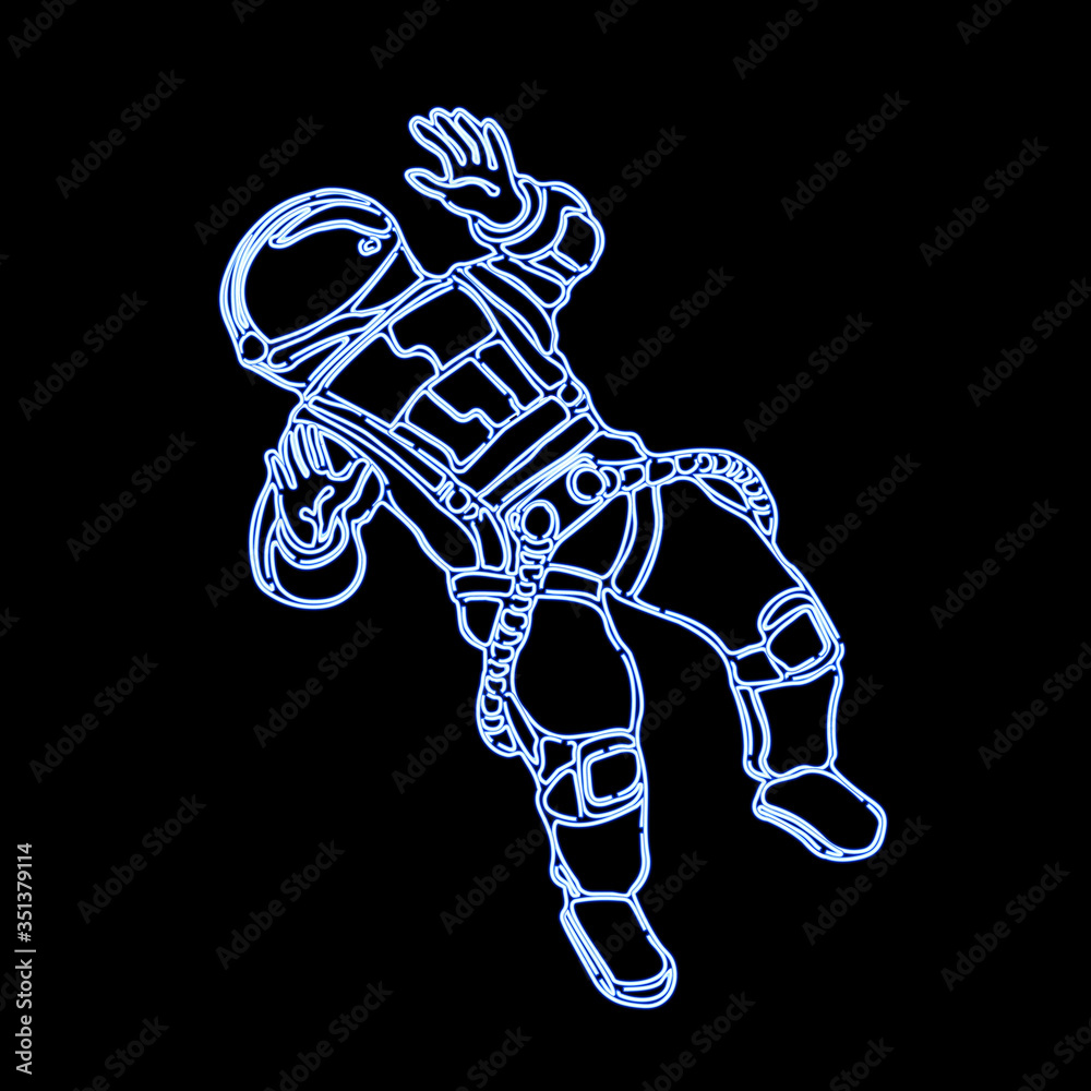Blue neon astronaut retro style illustration
