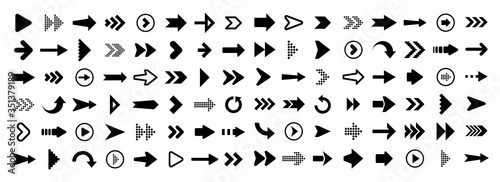 Black Arrows Set on White Background. Arrow  Cursor Icon. Vector Pointers Collection. Back  Next Web Page Sign. 