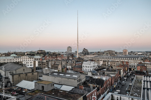 Canvas Print Beautiful panoramic aerial view on the city of Dublin with a spire in the middle
