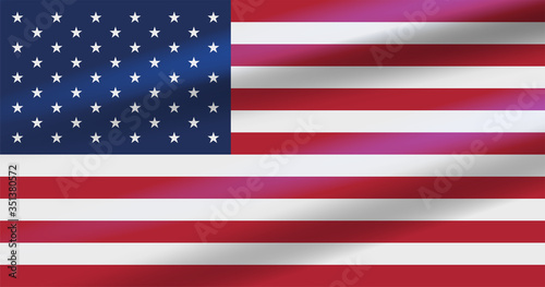 USA flag developing in the wind with white stars, red and blue stripes. Symbol of the United States of America. Flat vector illustration
