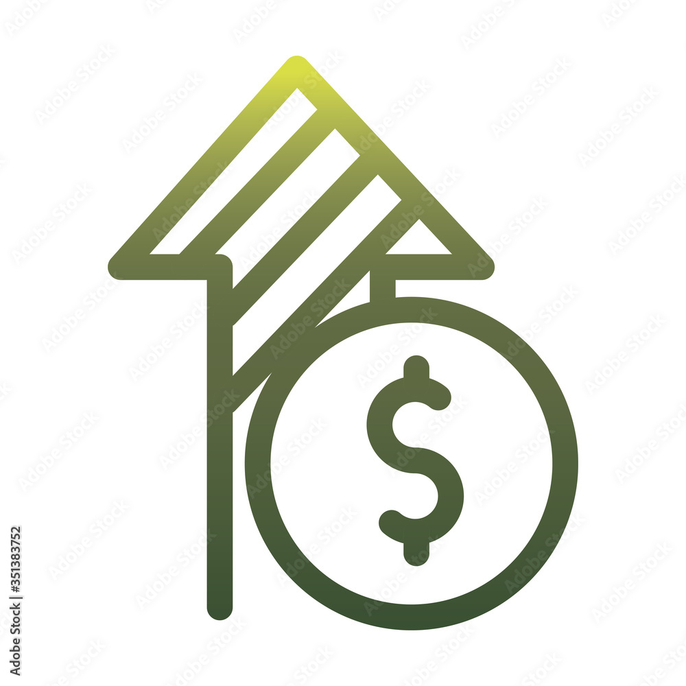 Coin with increase arrow gradient style icon vector design Coin with increase arrow gradient style icon vector design