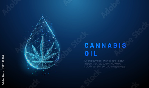 Low poly marihuana leaf in drop of oil.