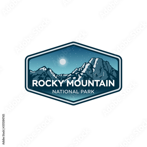 Mountain Badge Logo Patch Sticker Rocky Mountain National Park Vector Illustration Emblem