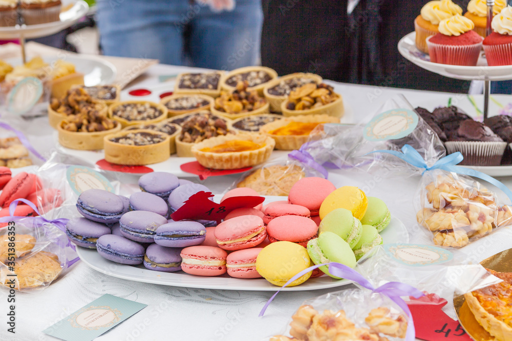 Colorful delicious French dessert macaroon