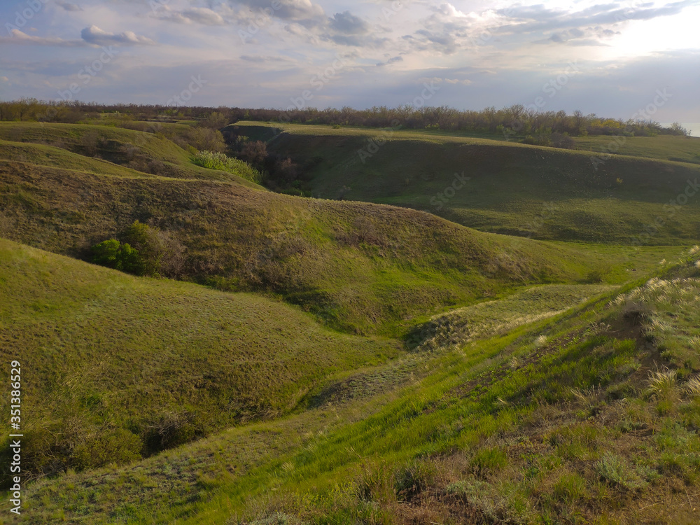 landscape with green hills