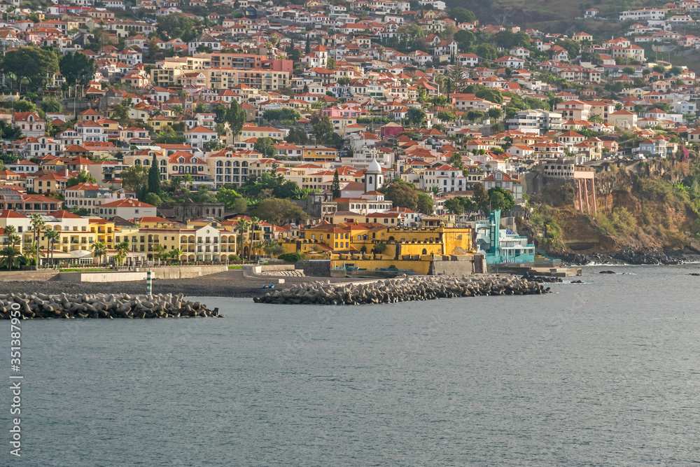 Historical centre (Zona Velha) with the waterfront and Fort of Sao Tiago in Funchal, Madeira