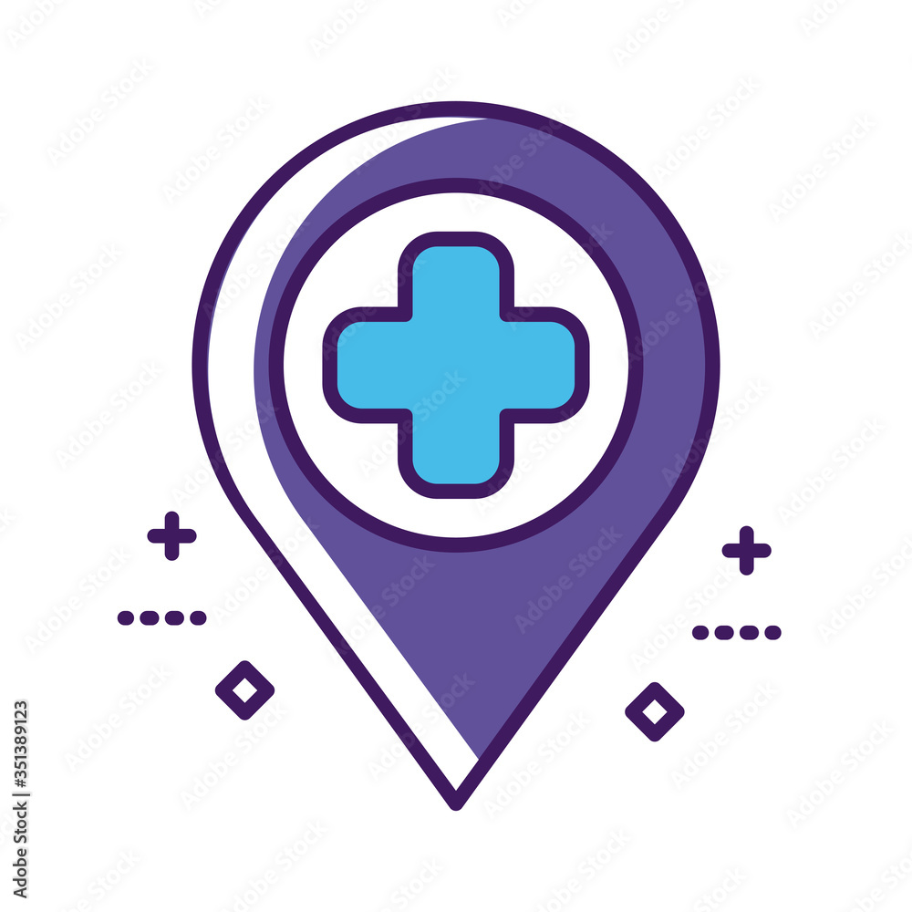 Fototapeta premium medical cross symbol with pin location line and fill style