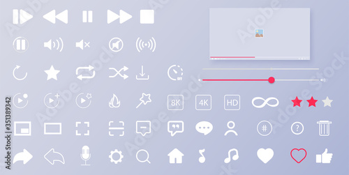 Interface buttons. Mobile ui/ux social speech bubbles. Media player icons. Modern flat video player interface. Vector illustration