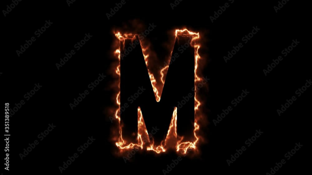 Energy Fiery Alphabet M letter. Fiery style. 4k. 