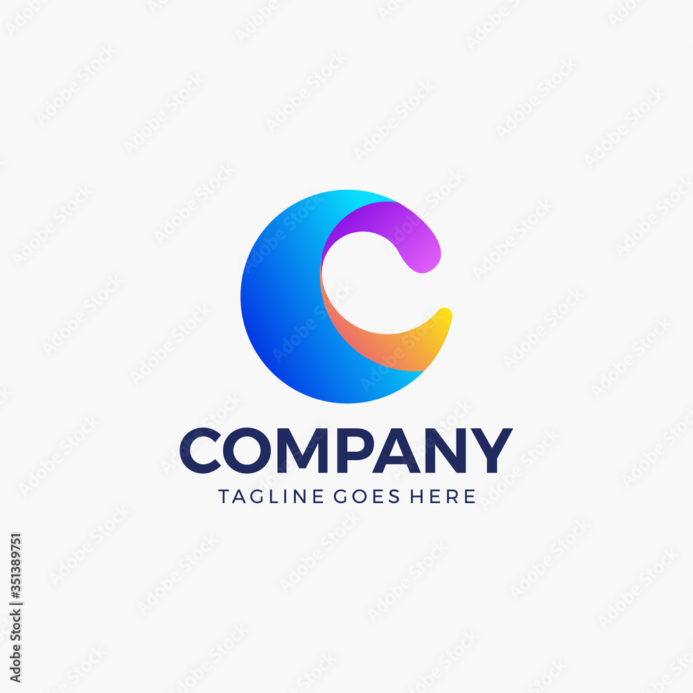 letter initial C bright colorful  logo design template. Vector illustration 