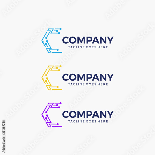 Vector Abstract circuit shape logo design template. 