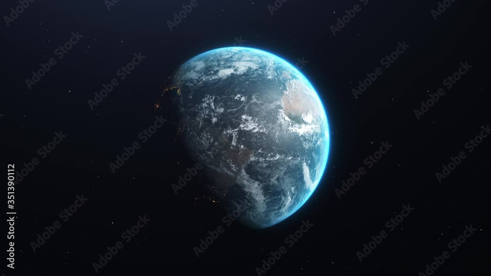 Beautiful planet Earth rotating in space, full rotation looping. Loop of planet earth from space. World turning