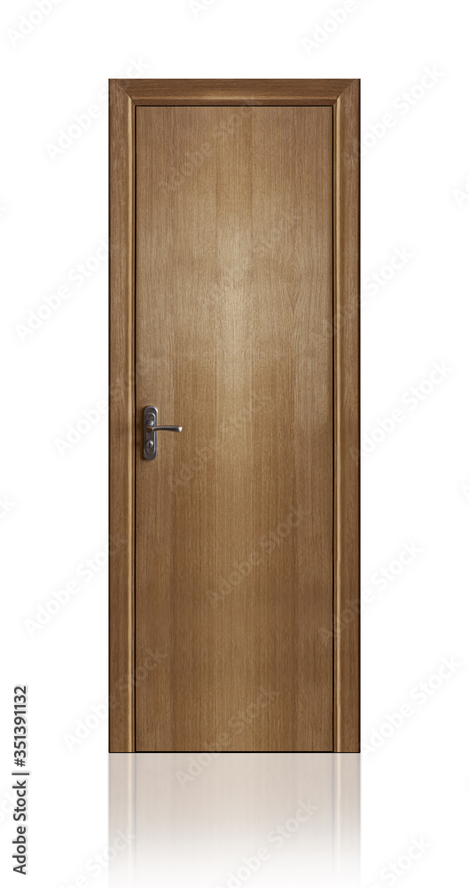 Close up of closed wooden door isolated on white Close up of closed wooden door isolated on white