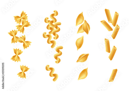 Vector realistic italian pasta spaghetti types set
