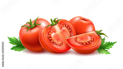 Vector realistic fresh red ripe tomato set