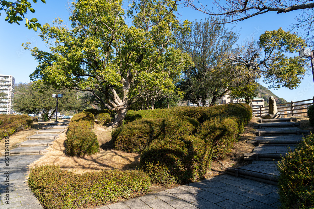 Ruins of Mihara Castle, also known as Ukishiro Castle, located in Mihara City, Hiroshima Prefecture, Japan Ruins of Mihara Castle, also known as Ukishiro Castle, located in Mihara City, Hiroshima Prefecture, Japan