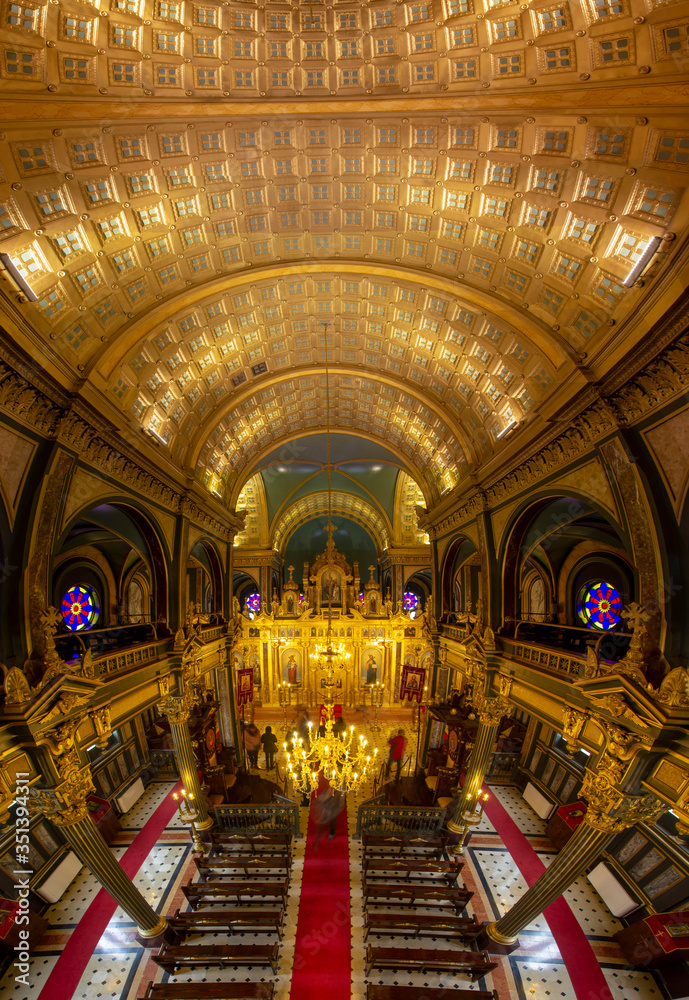 Obraz premium Bulgarian St Stephen Church (Turkish: Demir Kilise) interior panoramic view is a Bulgarian Orthodox church made of prefabricated cast iron elements in neo gothic style in Balat, Istanbul, Turkey