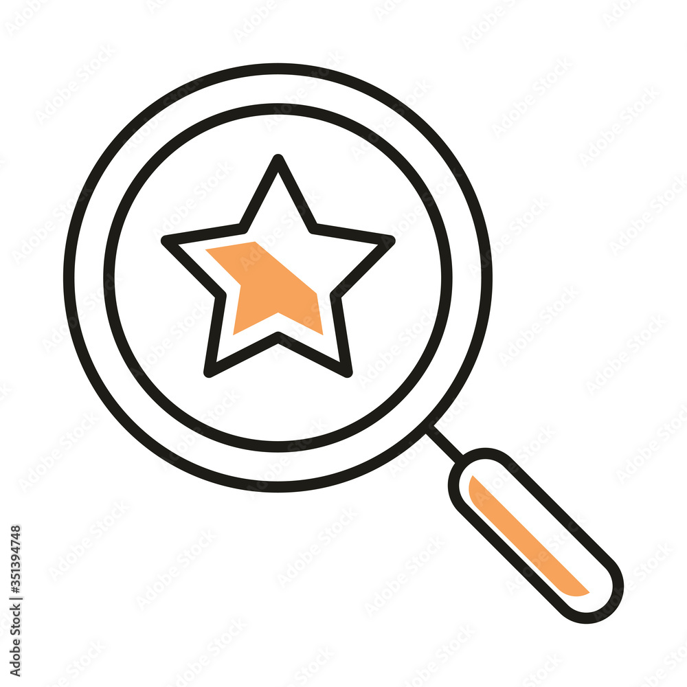 Isolated star inside lupe line style icon vector design Isolated star inside lupe line style icon vector design