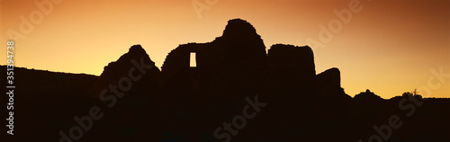 Panoramic view of Chaco Canyon Indian ruins at sunset, Northwestern NM photo