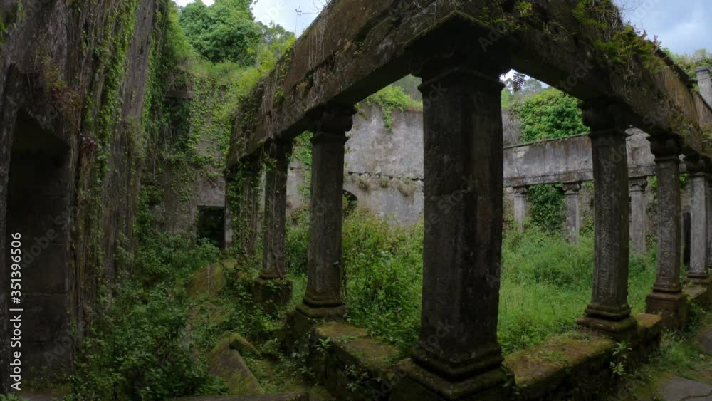 DOLLY SHOT - The ruins of Convent of São Francisco do Monte, located in the parish of Santa Maria Maior, municipality and district of Viana do Castelo, in Portugal.