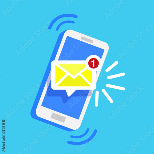 Smartphone and Message Notification Icon Flat Design communication concept.