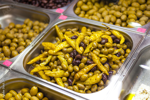 Green olives in the oriental market