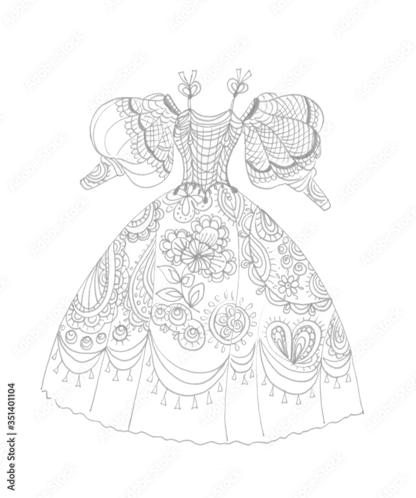 doodle old fashioned dress in black and white colors doodle old fashioned dress in black and white colors