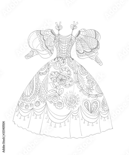 doodle old fashioned dress in black and white colors