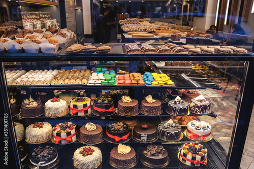 Showcase confectionery. Various delicious sweet desserts