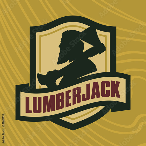Modern sport logo template with image of the lumberjack with axe in his hands. Mascot.