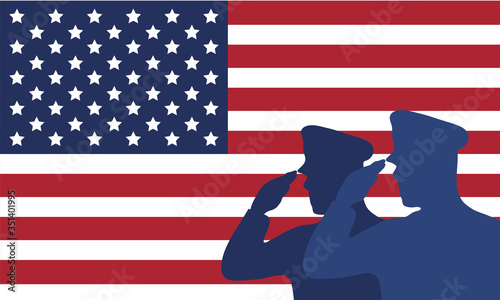 officers military silhouettes with usa flag photo