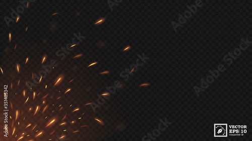 Fire flying sparks with a transparent background, isolated and easy to edit. Vector Illustration
