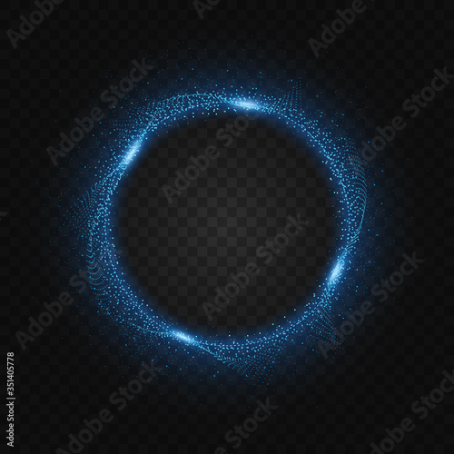 Blue particles liquid dynamic flow on transparent grid. Vector Illustration