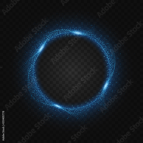 Blue particles liquid dynamic flow on transparent grid. Vector Illustration