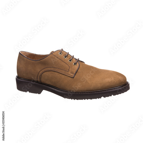 men's classic shoes with suede leather, object isolated on white background, clothing accessory