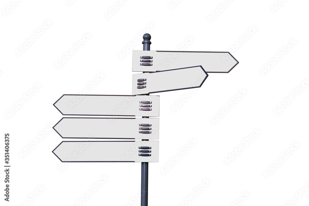 Obraz premium Information. Iron white blank direction indicator isolated on white background