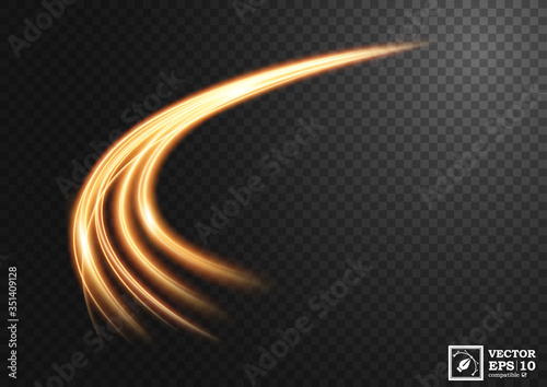 Abstract gold swirl line of light with a transparent background, isolated and easy to edit